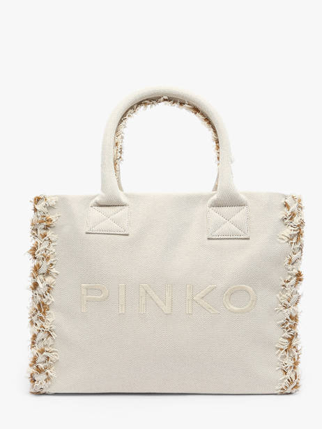 Sac Porté épaule Logo Shopper Coton Pinko Beige logo shopper A1X1