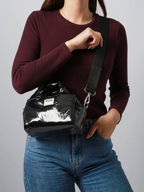 Shoulder Bag Glossy Recycled Polyester Wouf Black glossy BB250023 other view 1