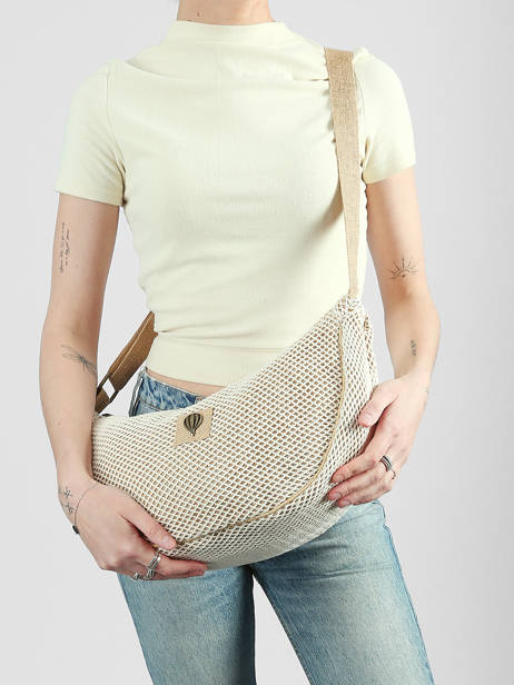 Sac Bandoulière Resille Coton Le voyage en panier Beige resille PM943 vue secondaire 1