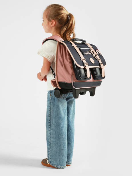 Cartable à Roulettes Enfant 2 Compartiments Cameleon Bleu vintage fantasy CR38 vue secondaire 1