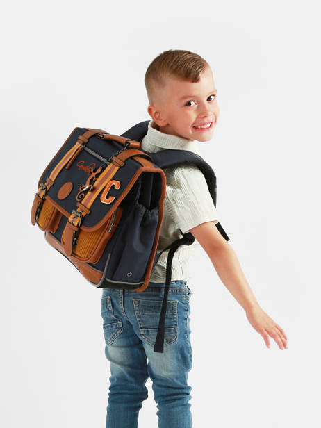 Cartable Enfant 2 Compartiments Cameleon Bleu vintage urban CA35 vue secondaire 2